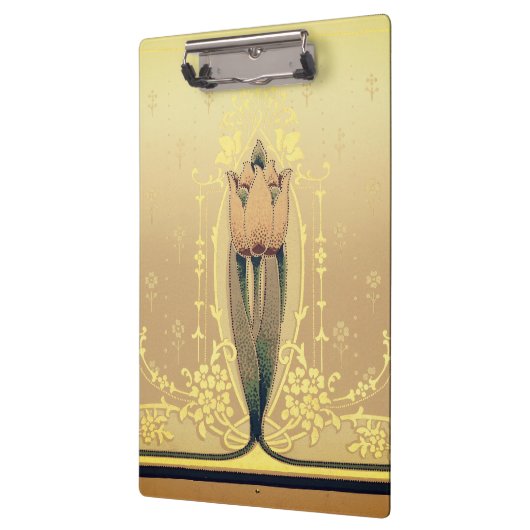 アールヌーボーフローラチューリップピンク金ゴールドエレガントフリーズ クリップボード (左)
