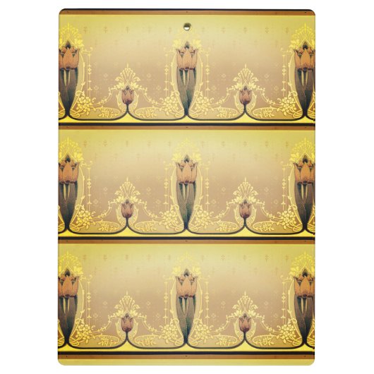 アールヌーボーフローラチューリップピンク金ゴールドエレガントフリーズ クリップボード (裏面)