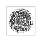 アールヌーボーフローラデザインパーソナライズされた蔵書票 ラバースタンプ (インプリント)