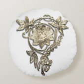 アールヌーボーフローラビクトリアン金ゴールド白 ラウンドクッション (裏面)