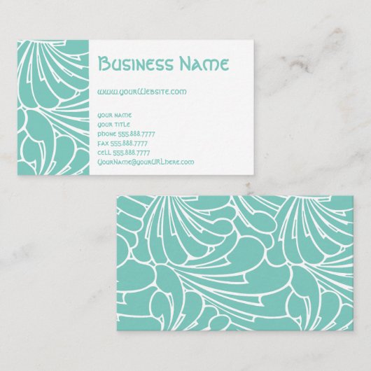 アールヌーボーフローラフラワーシックターコイズパターン 名刺 (正面/裏面)