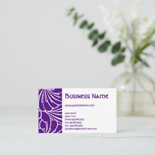 アールヌーボーフローラフラワーシックパープルパターン 名刺 (スタンド正面)