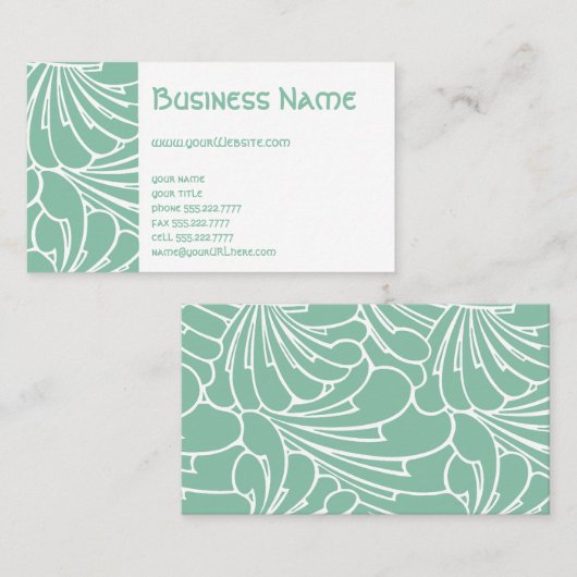 アールヌーボーフローラフラワーミントグリーンパターン 名刺 (正面/裏面)