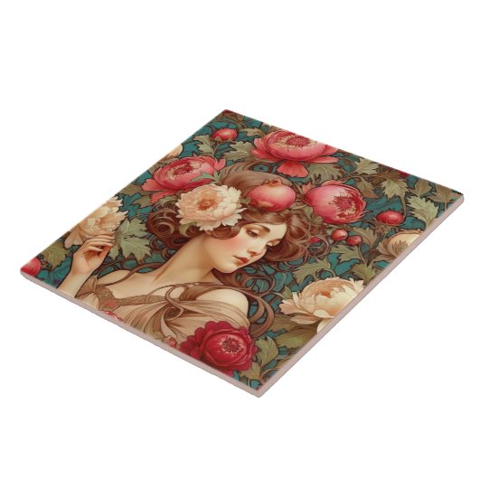 アールヌーボーフローラフルーツウーマンセラミックタイル タイル (側面)