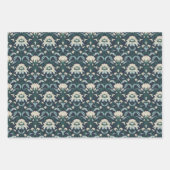 アールヌーボーフローラブルークリームグリーン ラッピングペーパーシート (正面)