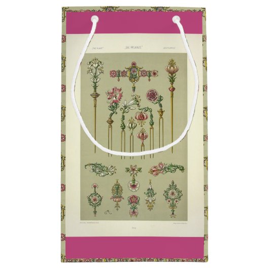 アールヌーボーフローラヘアピンビクトリアンジュエリーピンク スモールペーパーバッグ (裏面)