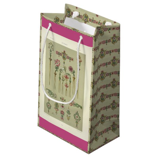 アールヌーボーフローラヘアピンビクトリアンジュエリーピンク スモールペーパーバッグ (裏面アングル)