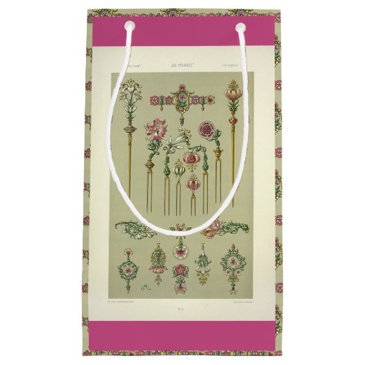 アールヌーボーフローラヘアピンビクトリアンジュエリーピンク スモールペーパーバッグ (正面)