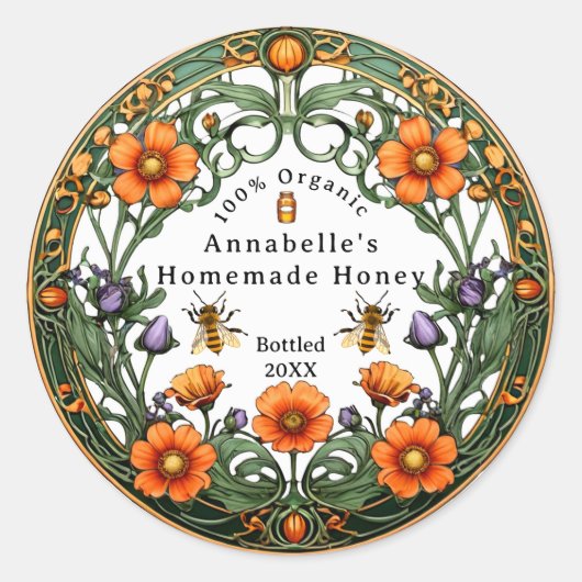 アールヌーボーフローラボーダーホームメイドハニー ラウンドシール (正面)