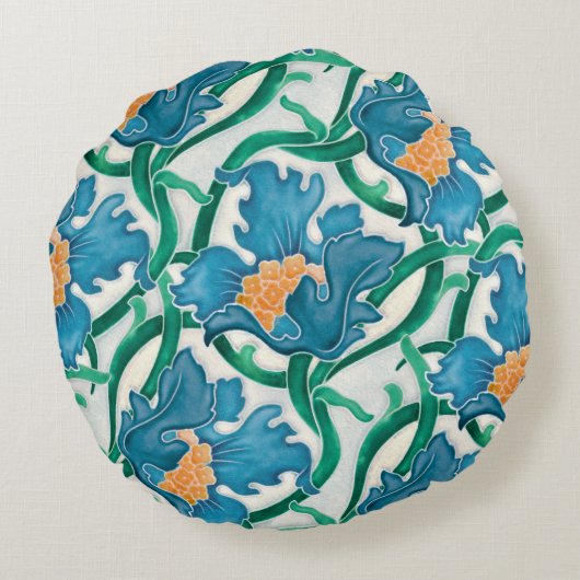 アールヌーボーフローラマジョリカパターン ラウンドクッション (裏面)