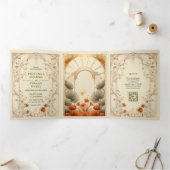 アールヌーボーフローラユニークのQRコードをすべて1つにまとめる 三つ折り招待状 (内部)