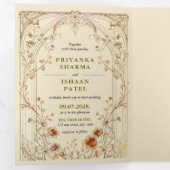 アールヌーボーフローラユニークのQRコードをすべて1つにまとめる 三つ折り招待状 (内部最初)