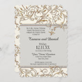 アールヌーボーフローラリーフスワールジュエルw金ゴールドルック 招待状 (正面/裏面)