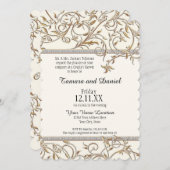 アールヌーボーフローラリーフスワールジュエルw金ゴールドルック 招待状 (正面/裏面)