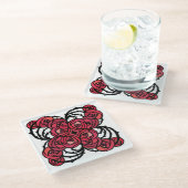 アールヌーボーフローラレッドとブラックバラつる植物デザイン ガラスコースター (アングル)