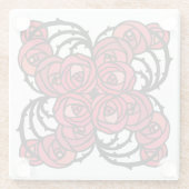 アールヌーボーフローラレッドとブラックバラつる植物デザイン ガラスコースター (裏面)