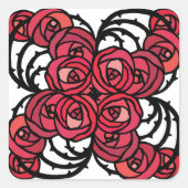 アールヌーボーフローラレッドとブラックバラつる植物デザイン スクエアシール (正面)