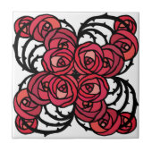 アールヌーボーフローラレッドとブラックバラつる植物デザイン タイル (正面)