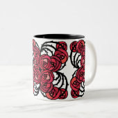 アールヌーボーフローラレッドとブラックバラつる植物デザイン ツートーンマグカップ (正面右)