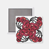 アールヌーボーフローラレッドとブラックバラつる植物デザイン マグネット (正面/裏面)