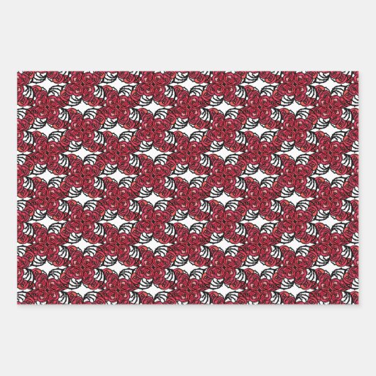 アールヌーボーフローラレッドとブラックバラつる植物デザイン ラッピングペーパーシート (正面3)