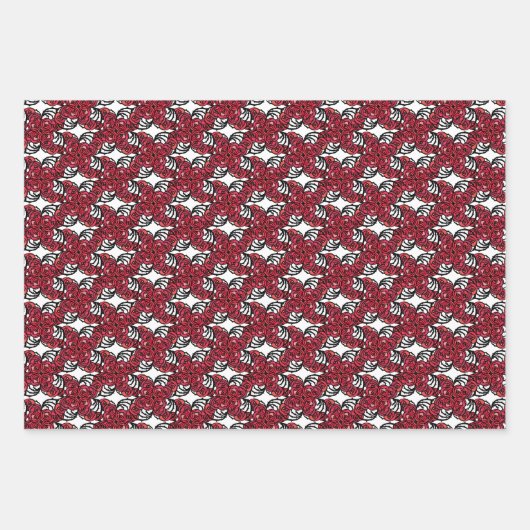 アールヌーボーフローラレッドとブラックバラつる植物デザイン ラッピングペーパーシート (正面2)