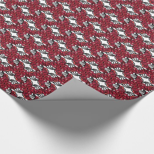 アールヌーボーフローラレッドとブラックバラつる植物デザイン ラッピングペーパー (角)