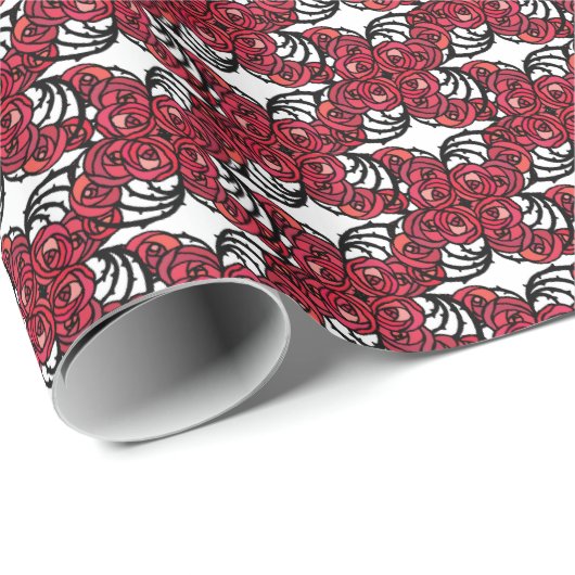 アールヌーボーフローラレッドとブラックバラつる植物デザイン ラッピングペーパー (ロールコーナー)