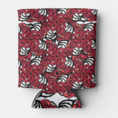 アールヌーボーフローラレッドとブラックバラつる植物デザイン 缶クーラー (正面)