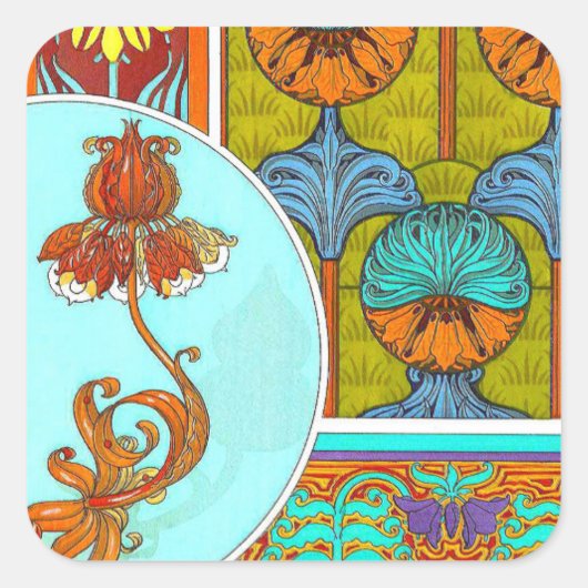 アールヌーボーフローラヴィンテージヴェルヌイユ繊維芸術 スクエアシール (正面)