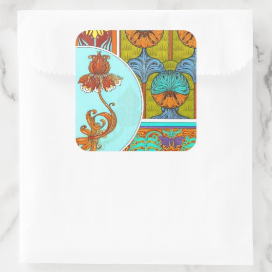 アールヌーボーフローラヴィンテージヴェルヌイユ繊維芸術 スクエアシール (バッグ)