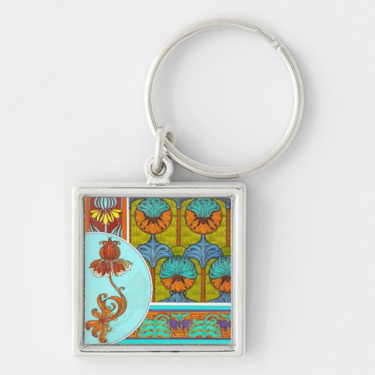 アールヌーボーフローラヴィンテージ ビクトリアン花 キーホルダー (正面)