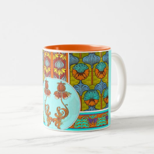 アールヌーボーフローラヴィンテージ ビクトリアン花 ツートーンマグカップ (正面右)