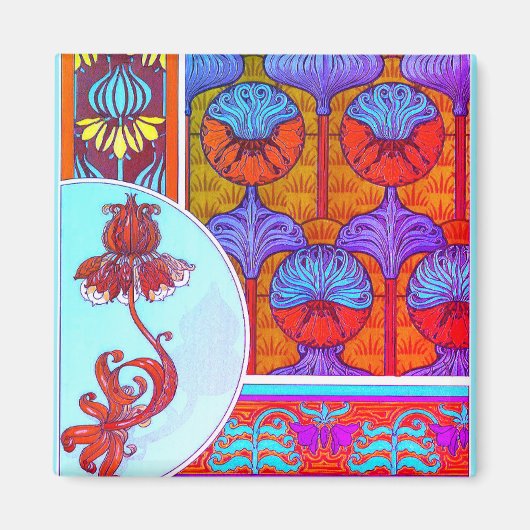 アールヌーボーフローラヴィンテージ ビクトリアン花 マグネット (正面)