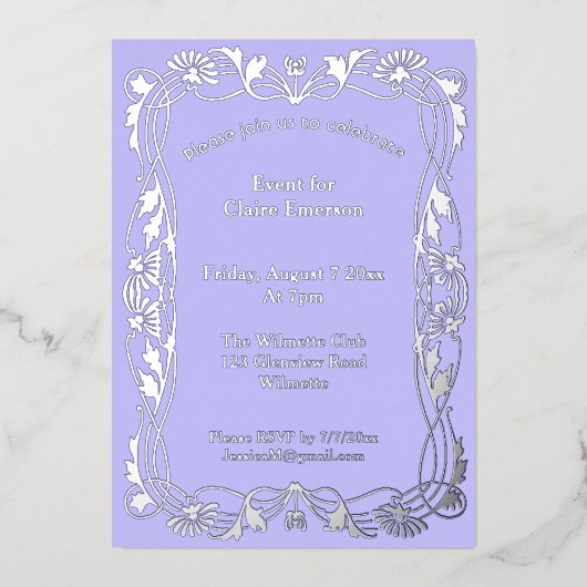 アールヌーボーフローラ枠の招待状 箔招待状 (正面)