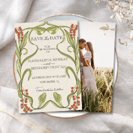 アールヌーボーフローラ枠オレンジグリーン写真 セーブザデート