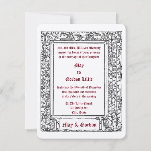 アールヌーボーフローラ縁どつる植物結婚ズ 招待状 (正面)