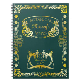 アールヌーボーブックカバーボタニカルモチーフ金ゴールドグリーン ノートブック