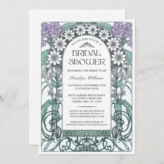 アールヌーボーブライダルシャワー招待状V.06 招待状 (正面/裏面)