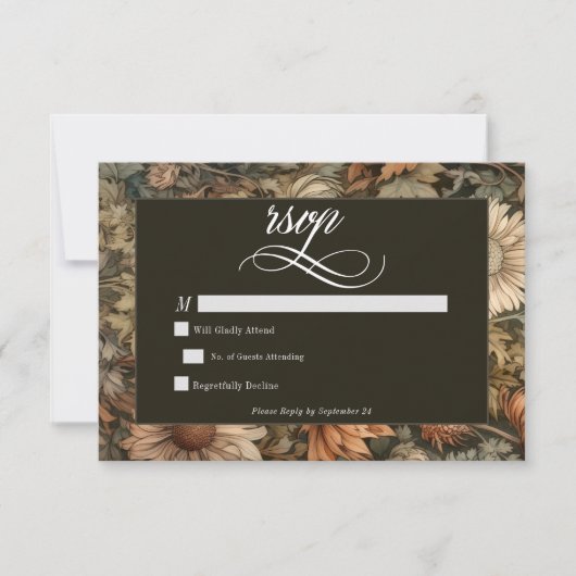 アールヌーボーブラウンウィリアム結婚モリスフローラ 出欠カード (正面)