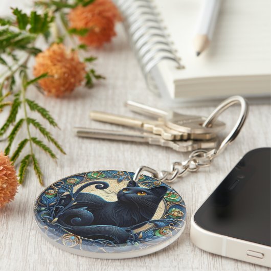 アールヌーボーブラックキャットケルトのキーチェーン キーホルダー (正面右)
