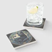 アールヌーボーブラックキャットストーンコースター ストーンコースター (横)