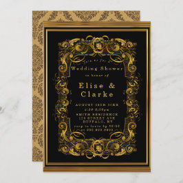 アールヌーボーブラック金ゴールド王室のウェディングシャワー招待状