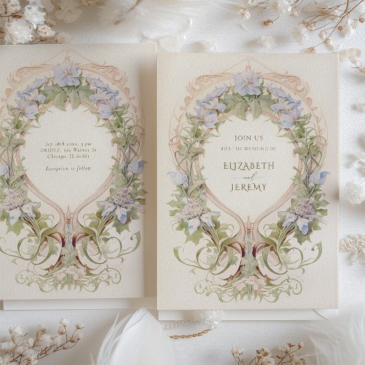 アールヌーボーブリスパステルフローラ結婚ズ 招待状