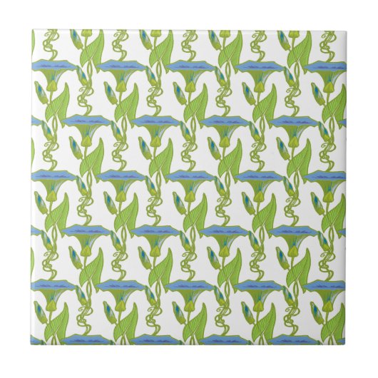 アールヌーボーブルーイポモアフローラ壁紙ダマスク タイル (正面)