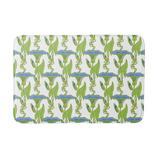 アールヌーボーブルーイポモアフローラ壁紙ダマスク バスマット (正面)