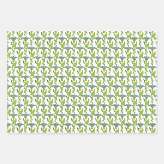 アールヌーボーブルーイポモアフローラ壁紙ダマスク ラッピングペーパーシート (正面3)