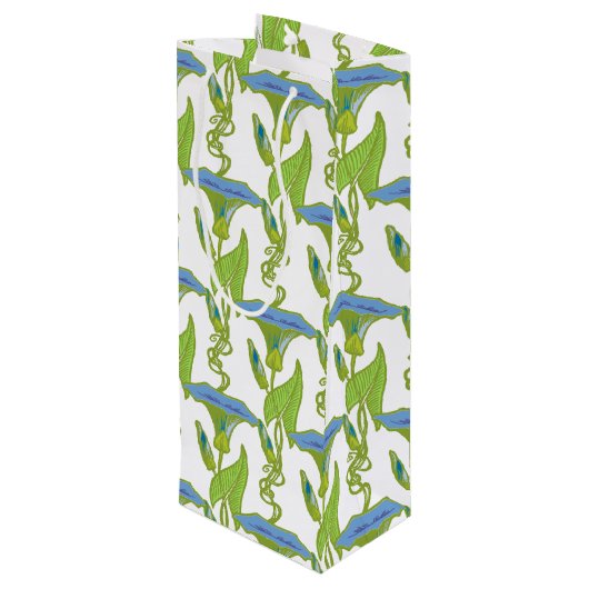 アールヌーボーブルーイポモアフローラ壁紙ダマスク ワインギフトバッグ (裏面アングル)