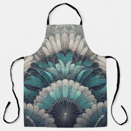 アールヌーボーブルーエレガントシルバーファン エプロン
