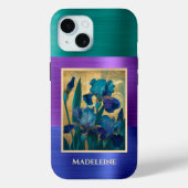 アールヌーボーブルーパープルアイリスとモノグラム名 Case-Mate iPhoneケース (裏面)